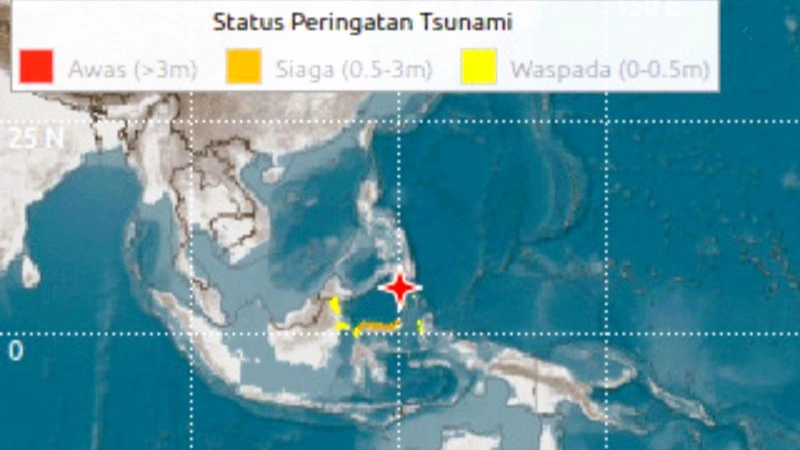 Tsunami Terdeteksi di 9 Wilayah Indonesia Usai Gempa 7,7 M Filipina, BMKG Tetapkan Status Siaga. (Foto: BMKG/gokepri)