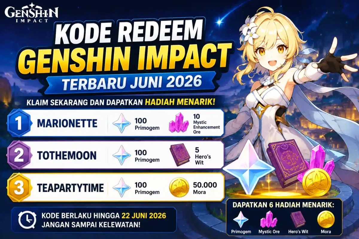 Ilustrasi 3 Kode Redeem Genshin Impact Terbaru Juni 2026. (Foto: AI)