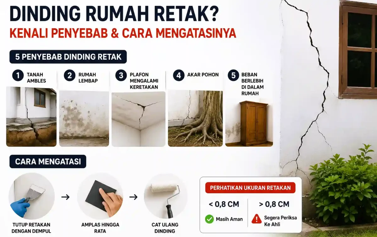 Dinding Rumah Retak? Kenali 5 Penyebab dan Cara Mengatasinya. (foto: AI)