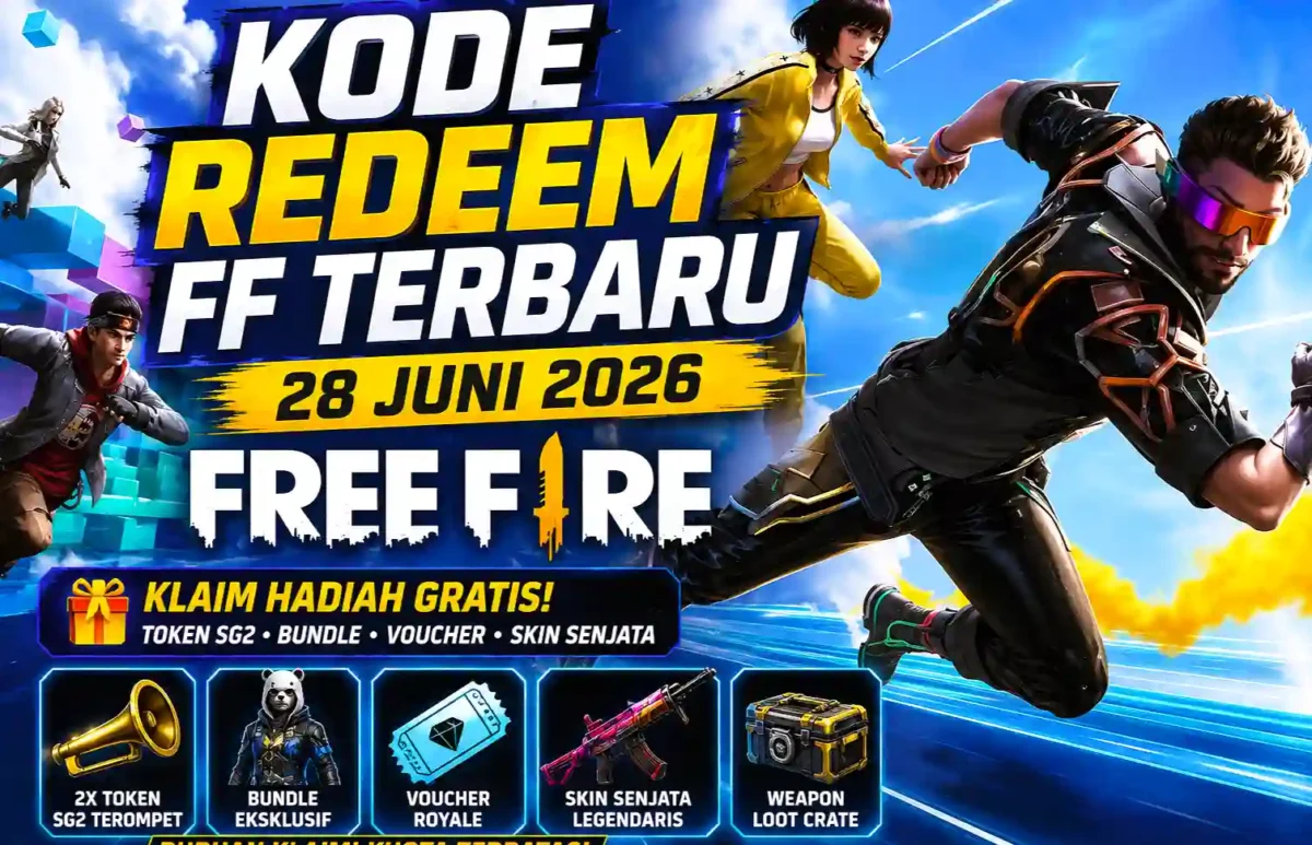 Kode Redeem FF Hari Ini 28 Juni 2026, Buruan Klaim Token SG2, Bundle, dan Skin Senjata Gratis. (Foto: Ilustrasi/net/rmollampung)