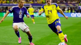 Jepang vs Swedia Piala Dunia 2026: Samurai Biru Ditahan Imbang 1-1 oleh Swedia. (Foto: AFP/ARIC BECKER/kompas)