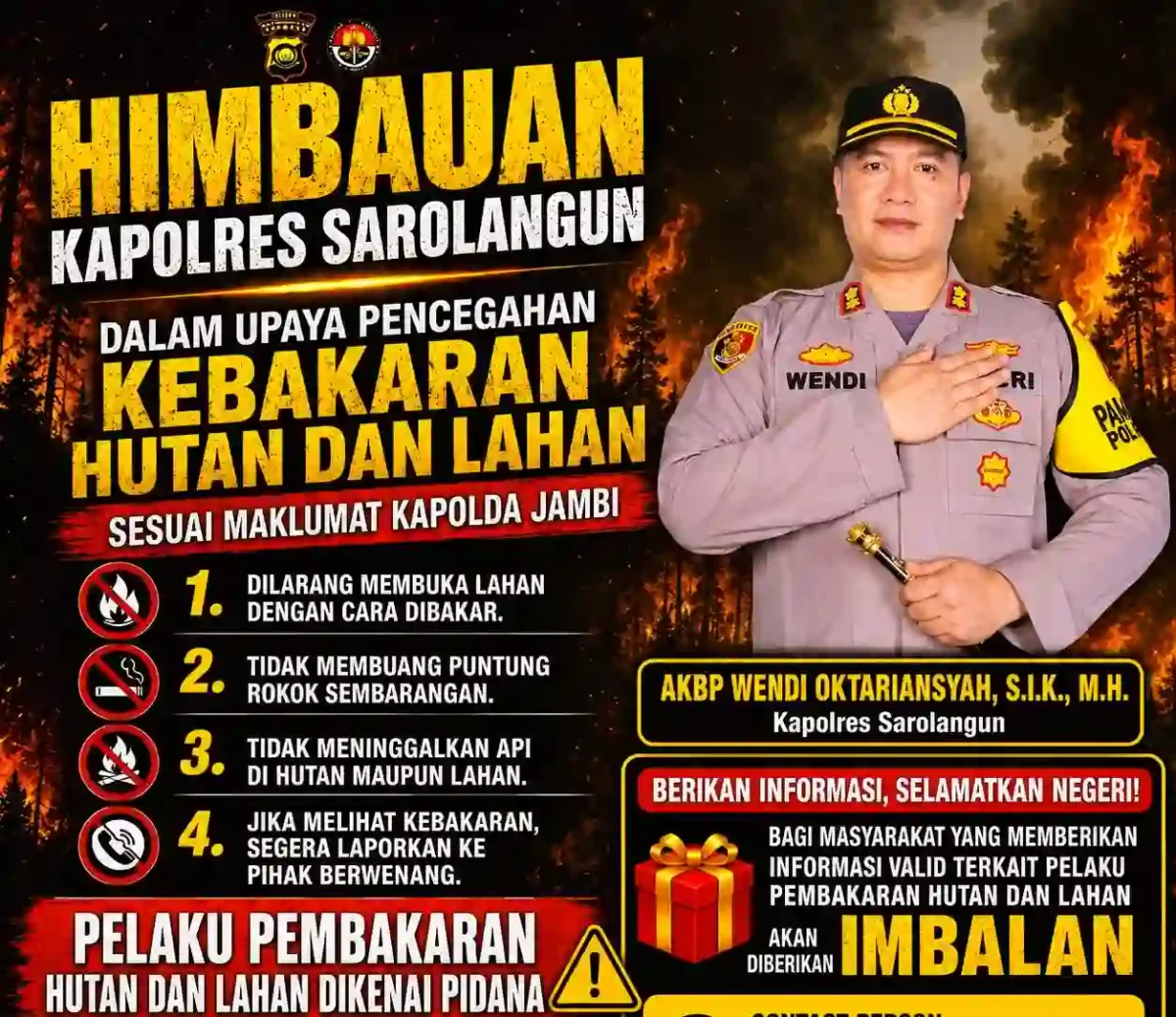 Polres Sarolangun Gelar Sayembara Pelapor Karhutla, Laporan Valid Diberi Imbalan. (Foto: jambitv