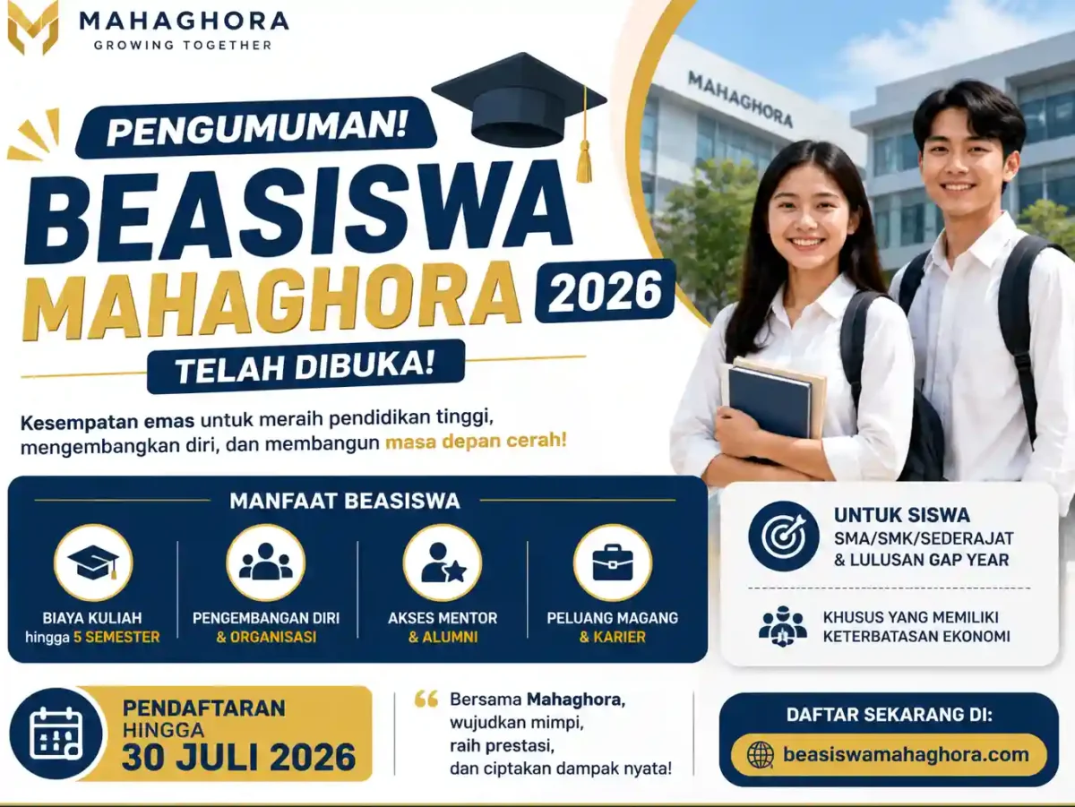Beasiswa Mahaghora 2026 Dibuka, Siswa SMA dan Gap Year Bisa Kuliah Gratis hingga 5 Semester. (Foto: AI)