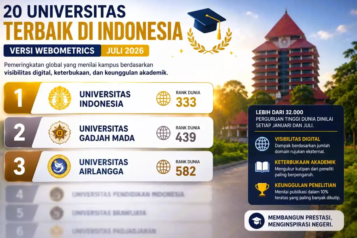 20 Universitas Terbaik di Indonesia Versi Webometrics Juli 2026, Cek Kampusmu Sekarang. (Foto: AI)
