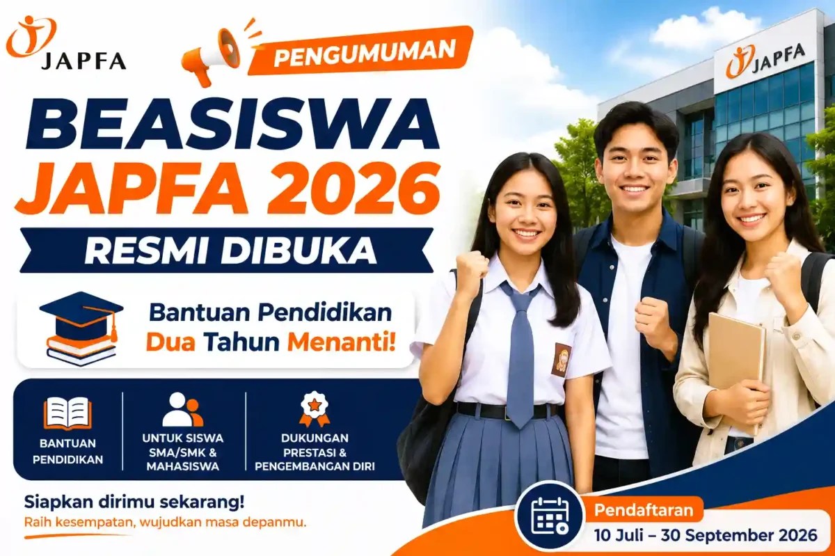 Beasiswa JAPFA 2026 Resmi Dibuka, Bantuan Pendidikan Dua Tahun Menanti, Cek Syarat dan Cara Daftarnya. (Foto: AI)