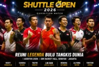 Reuni Legenda Bulu Tangkis Dunia, Lin Dan dan Taufik Hidayat Kembali Satu Arena di Jakarta pada Shuttle Open 2026. (Foto: AI)