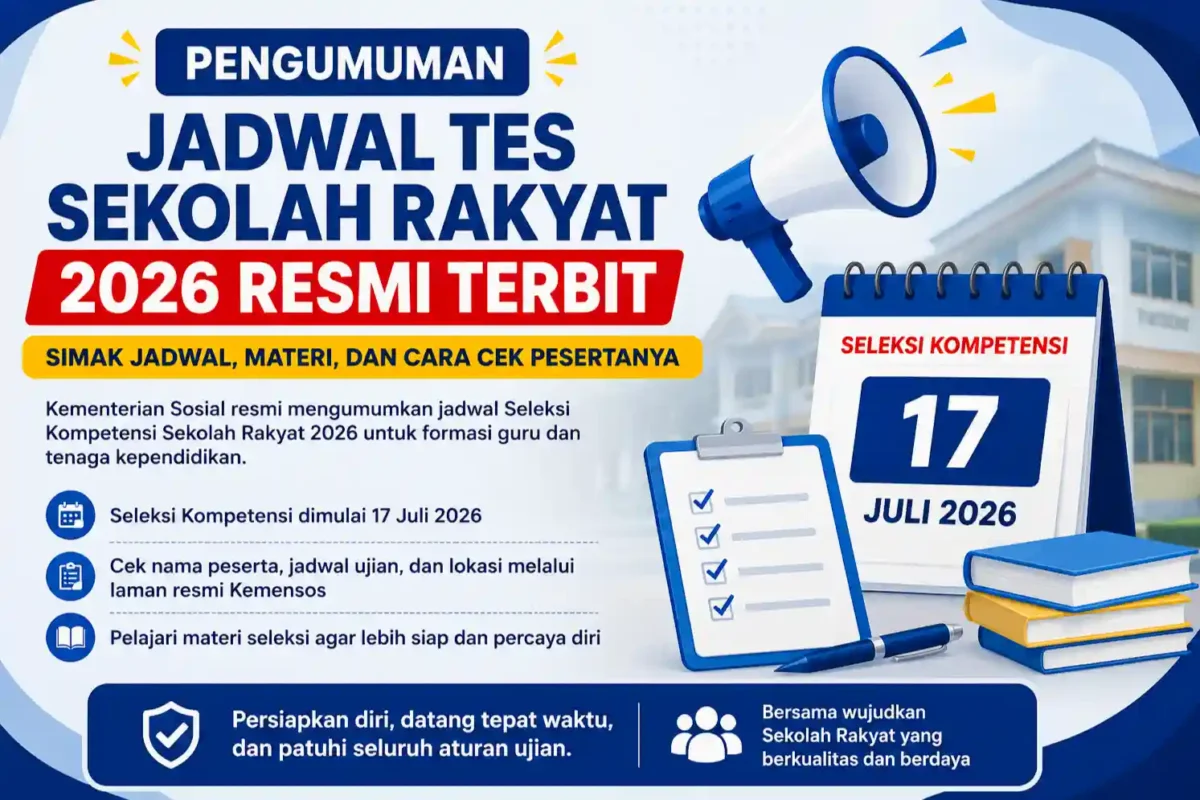 Jadwal Tes Sekolah Rakyat 2026 Resmi Terbit, Simak Jadwal, Materi, dan Cara Cek Peserta. (Foto: AI)