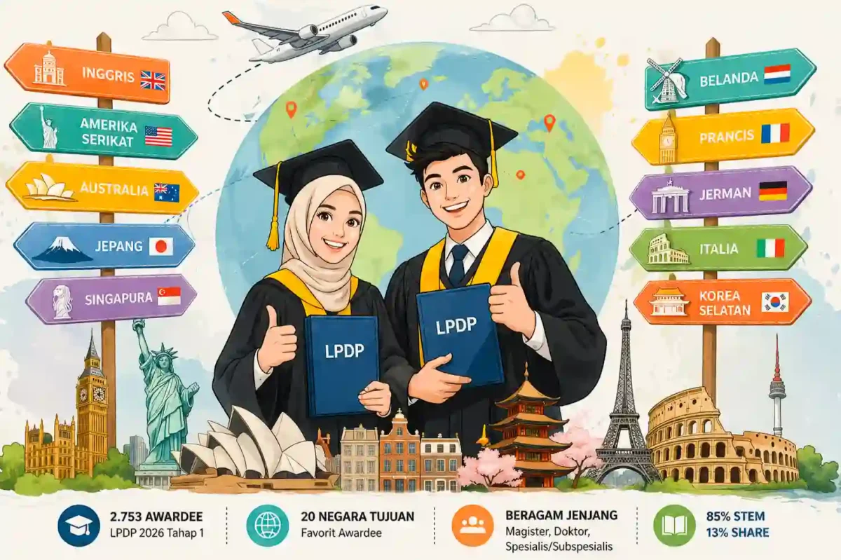 Daftar 20 Negara Favorit Tujuan Awardee LPDP 2026 Tahap 1. (Foto: AI)