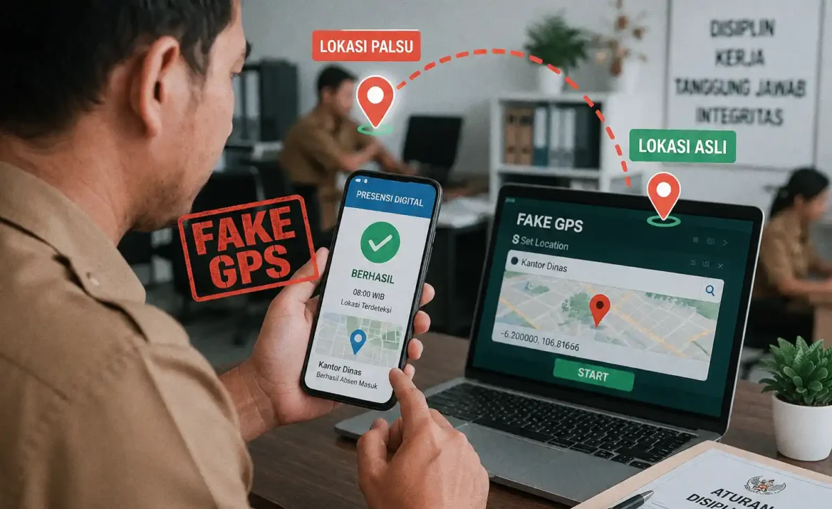 1.320 ASN Diperiksa, Ratusan Terancam Sanksi karena Diduga Akali Presensi Pakai Fake GPS. (Foto: AI)