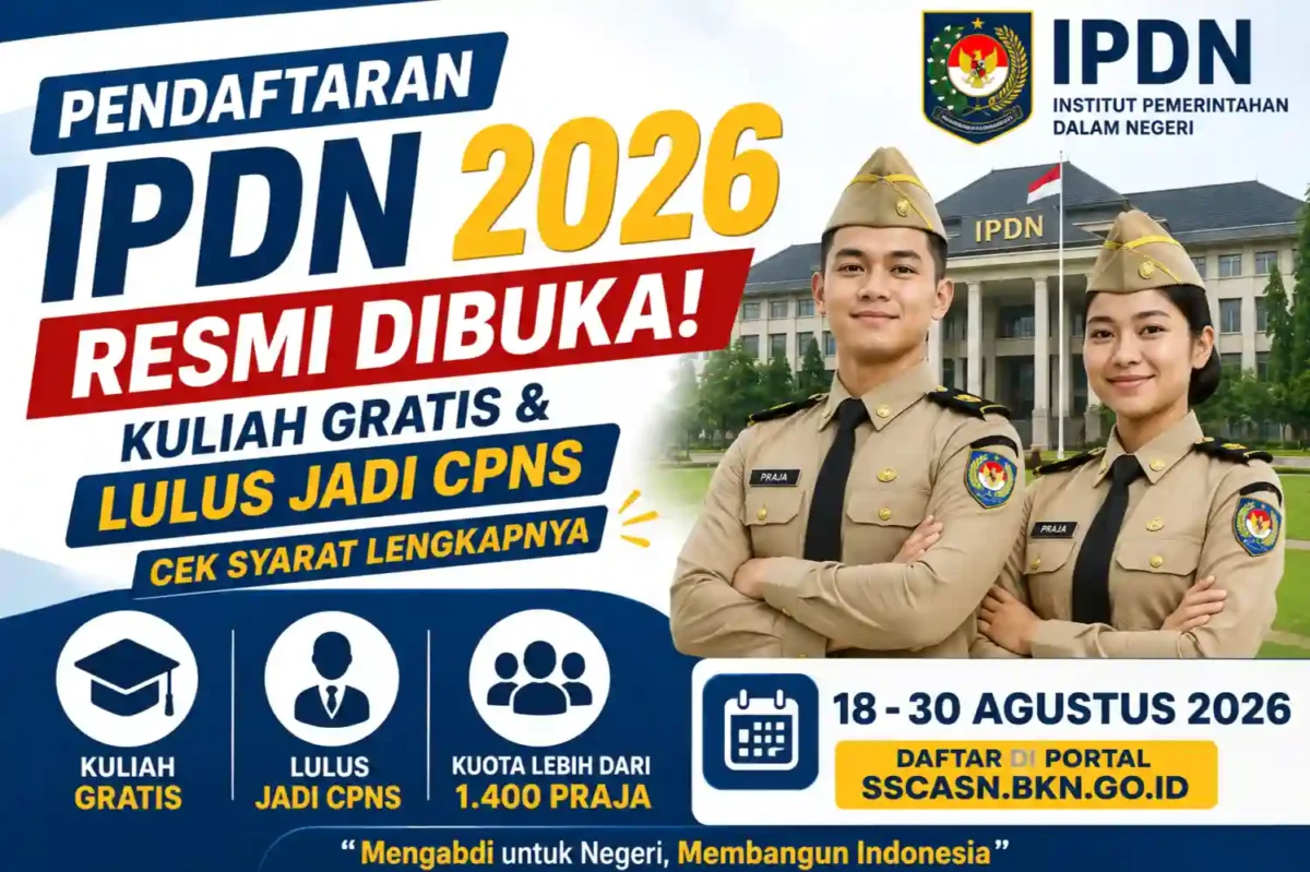 Pendaftaran IPDN 2026 Resmi Dibuka, Kuliah Gratis dan Lulus Jadi CPNS, Cek Syarat Lengkapnya. (Foto: AI)