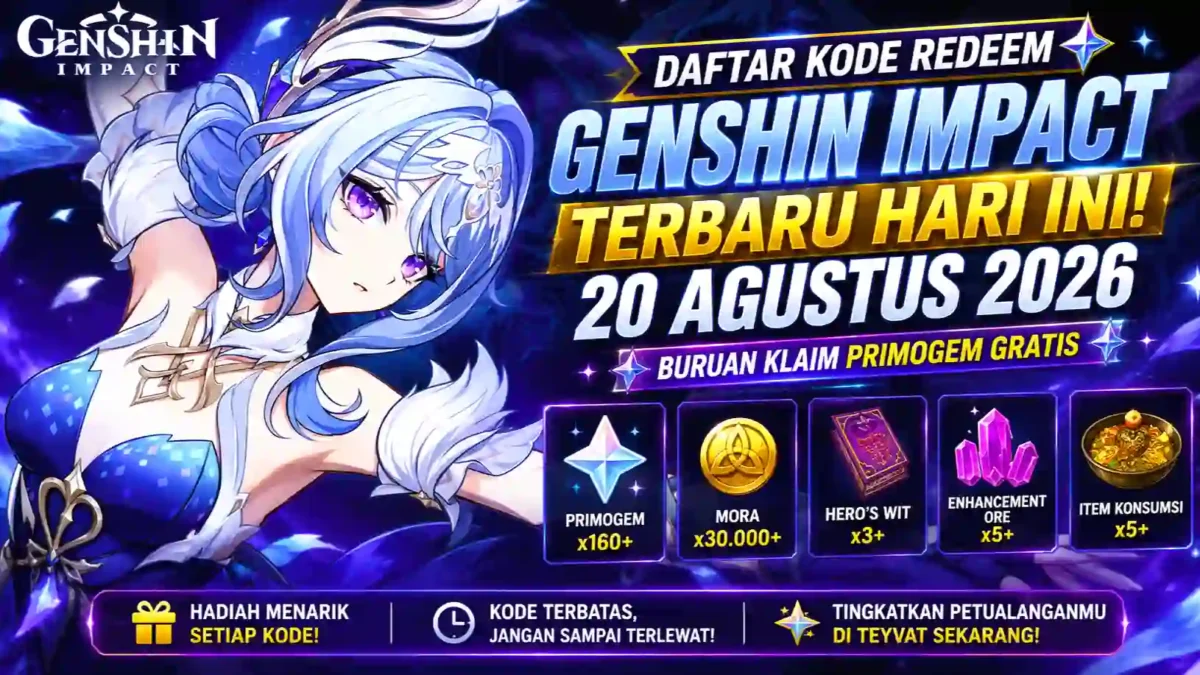 Daftar Kode Redeem Genshin Impact Terbaru Hari Ini, 20 Agustus 2026, Buruan Klaim Primogem Gratis. (Foto: genshin.hoyoverse)