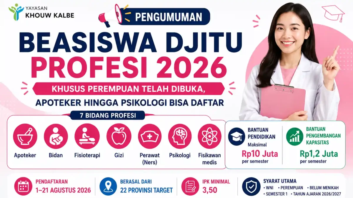 Beasiswa Djitu Profesi 2026 Khusus Perempuan, Apoteker hingga Psikologi Bisa Daftar. (Foto: AI)
