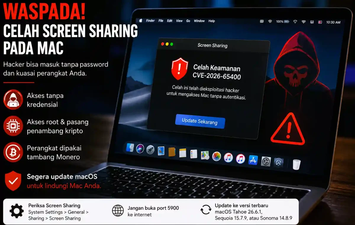 Pengguna Mac Wajib Waspada, Celah Screen Sharing Mulai Dimanfaatkan Hacker. (Foto: AI)