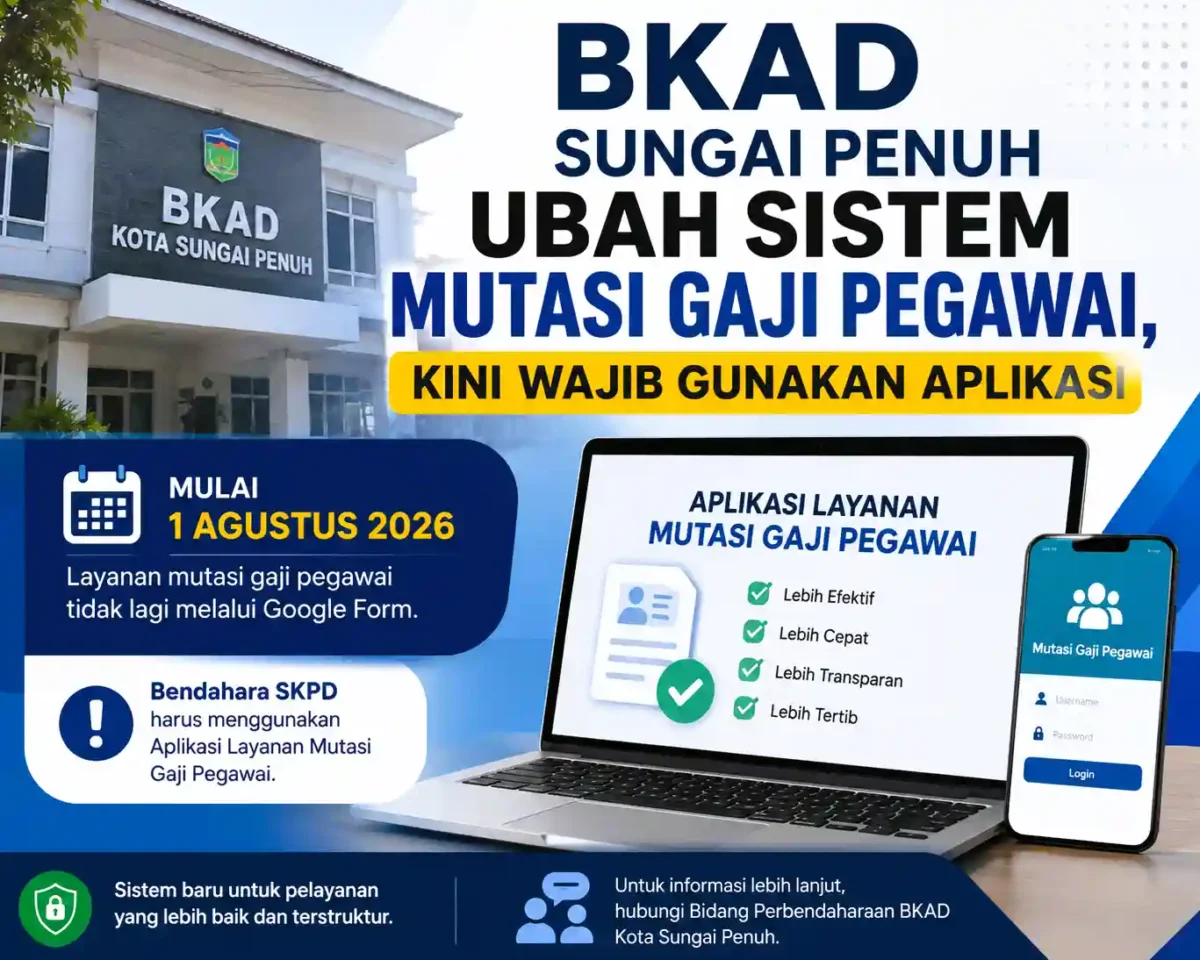 BKAD Sungai Penuh Ubah Sistem Mutasi Gaji Pegawai, Kini Wajib Gunakan Aplikasi. (Foto: AI)
