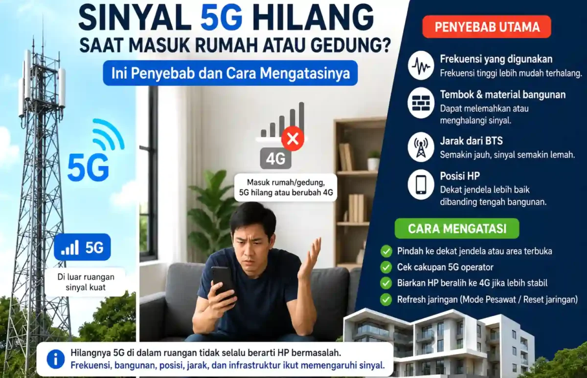 Sinyal 5G Hilang Saat Masuk Rumah atau Gedung? Ini Penyebab dan Cara Mengatasinya. (Foto: AI)