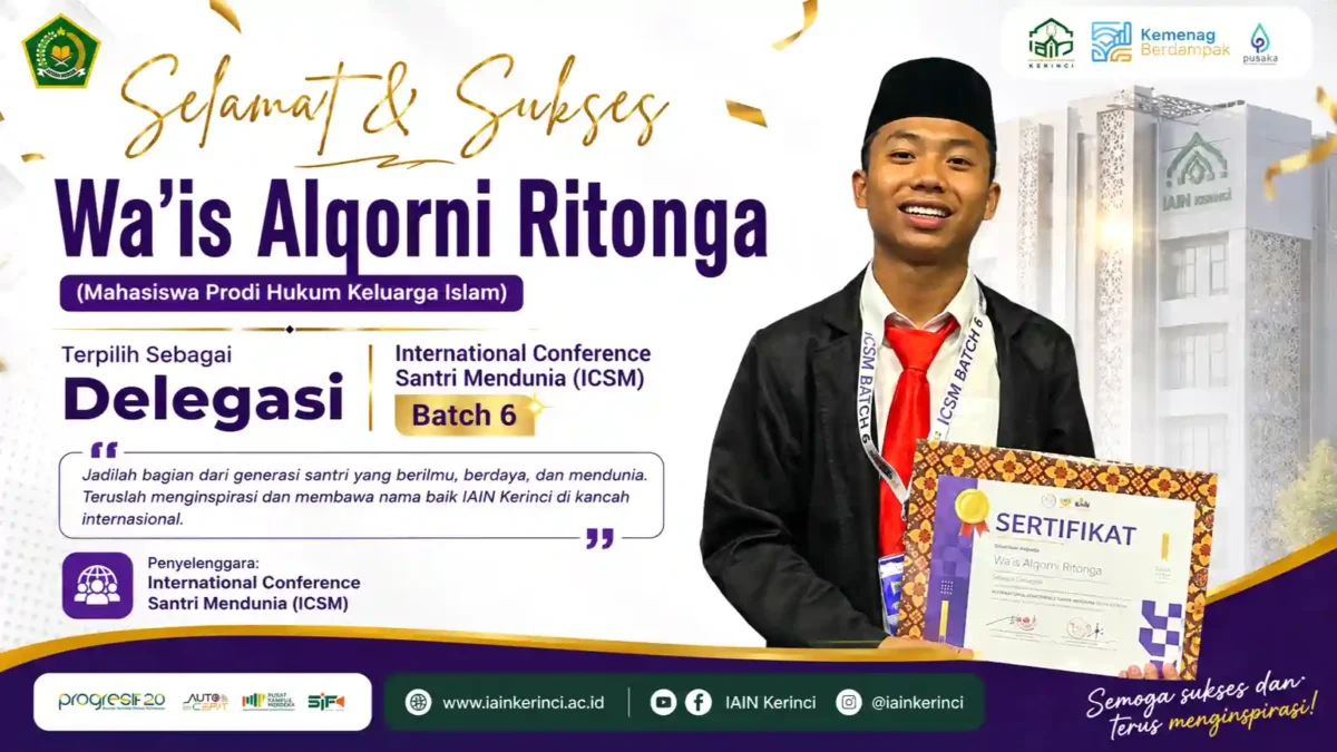 Wa’is Alqorni Ritonga, Mahasiswa IAIN Kerinci, Terpilih Jadi Delegasi International Conference Santri Mendunia Batch 6. (Foto: iainkerinci)