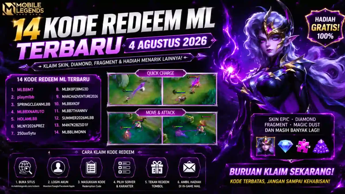 14 Kode Redeem ML Terbaru 4 Agustus 2026, Klaim Hadiah Gratis Sekarang. (Foto: mobilelegends)
