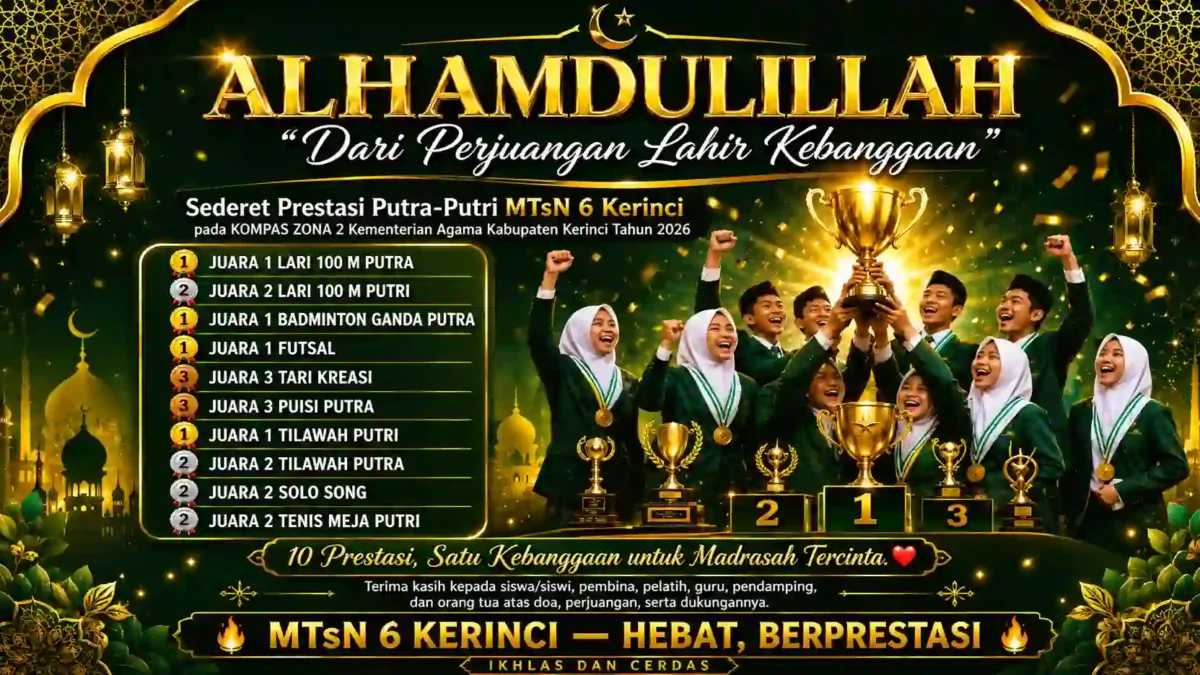 MTsN 6 Kerinci Borong 10 Prestasi di Ajang KOMPAS Madrasah Zona 2. (Gambar: Ilustrasi AI/mtsn6kerinci.mdrsh)