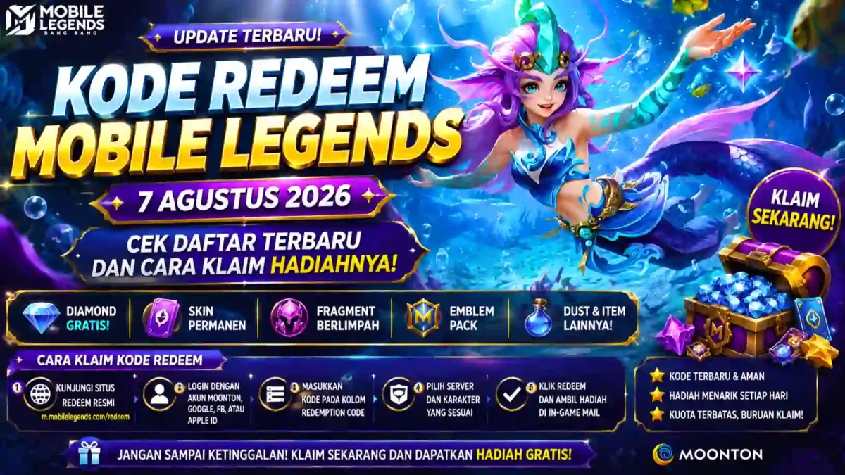 Kode Redeem ML 7 Agustus 2026 Terbaru, Cek Daftar dan Cara Klaim Hadiahnya. (Foto: mobilelegends)