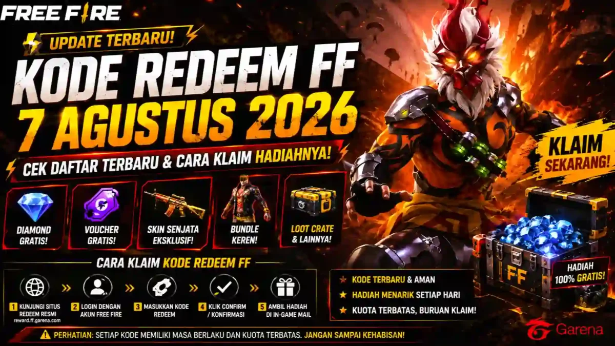 Kode Redeem FF Terbaru 7 Agustus 2026, Cek Daftar dan Cara Klaim Hadiahnya. (Foto: ff.garena)