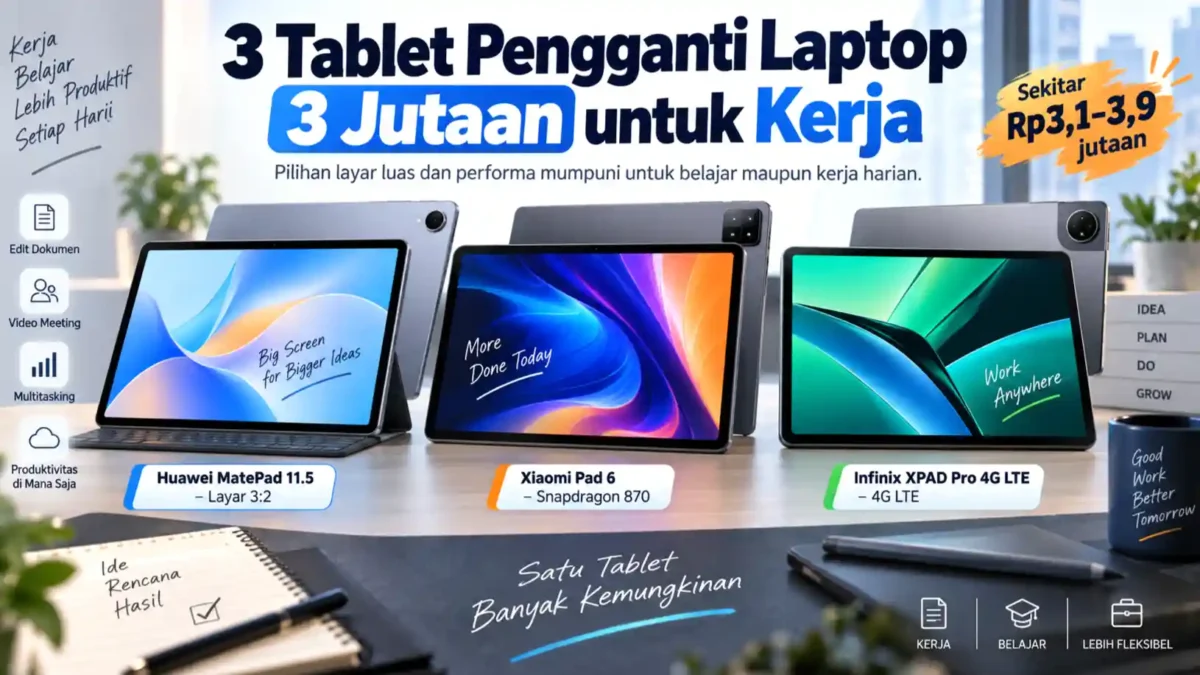 3 Tablet Pengganti Laptop 3 Jutaan untuk Kerja. (Gambar: Ilustrasi AI)