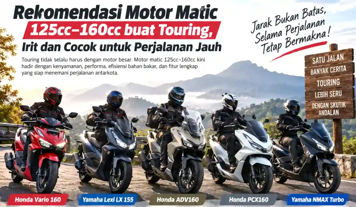 Rekomendasi Motor Matic 125cc–160cc buat Touring, Irit dan Cocok untuk Perjalanan Jauh. (Gambar: Ilustrasi AI)