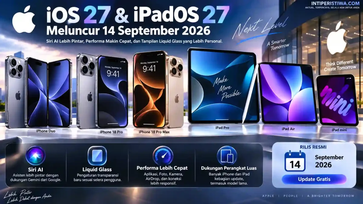 iOS 27 dan iPadOS 27 Meluncur 14 September, Cek Daftar iPhone dan iPad yang Kebagian Update. (Gambar: Ilustrasi AI)