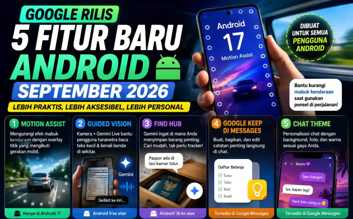 Google Rilis 5 Fitur Baru Android September 2026, Ada Motion Assist untuk Kurangi Mabuk Kendaraan. (Gambar: Ilustrasi AI)