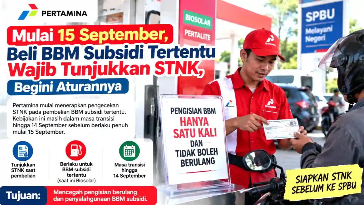 Mulai 15 September, Beli BBM Subsidi Tertentu Wajib Tunjukkan STNK, Begini Aturannya. (Foto: Ilustrasi AI)