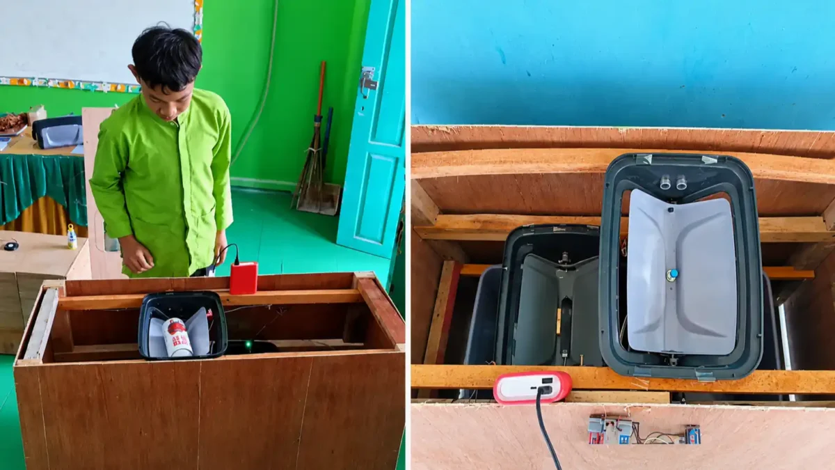 Siswa SMPN 13 Kerinci Bersama Guru Coding Ciptakan Alat Pemilah Sampah Otomatis. (Foto: Desi Hermila/rri)
