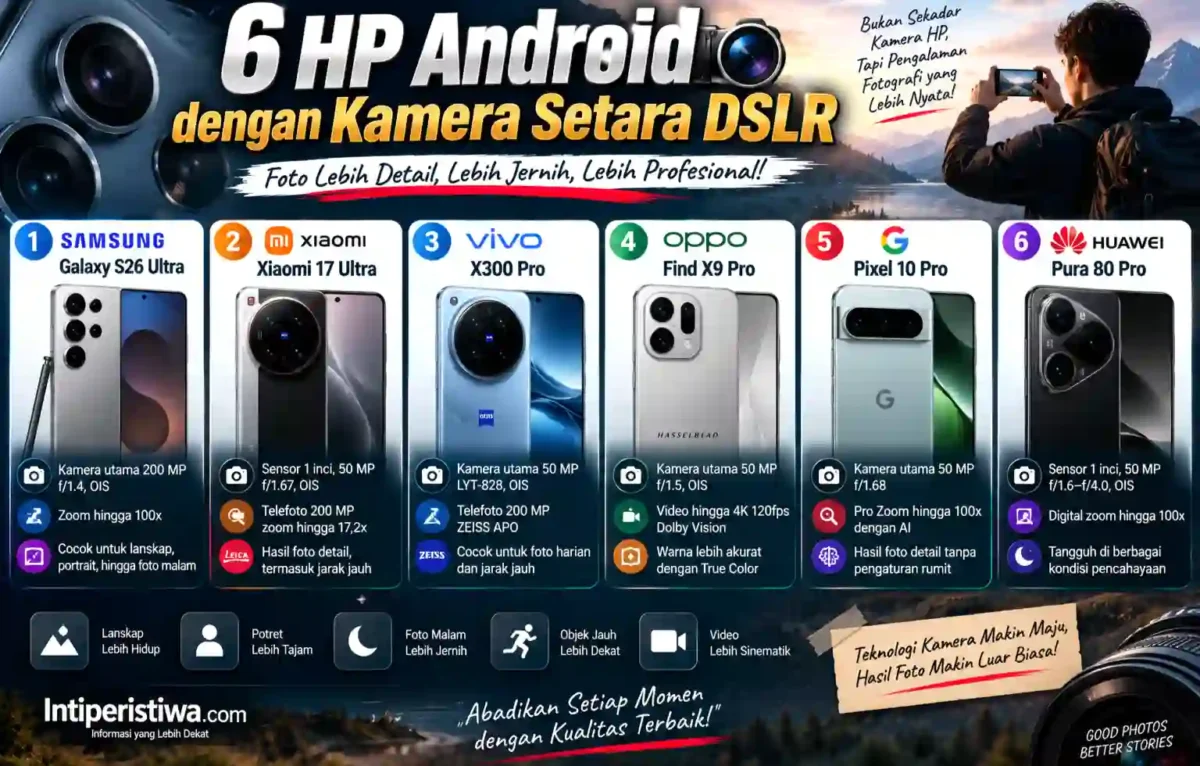 6 HP Android dengan Kamera Setara DSLR. (Gambar: Ilustrasi AI)