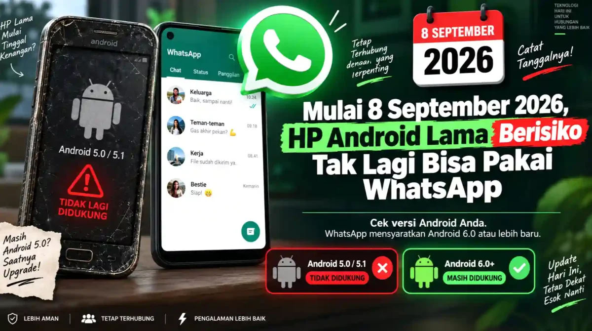 Mulai 8 September 2026, HP Android Lama Berisiko Tak Lagi Bisa Pakai WhatsApp, Cek Daftarnya. (Gambar: Ilustrasi AI)