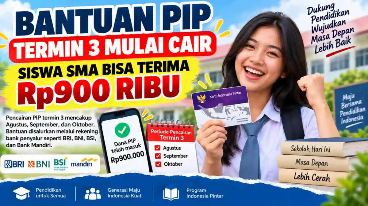 Bantuan PIP Termin 3 Mulai Cair, Siswa SMA Berpeluang Terima Rp900 Ribu. (Gambar: Ilustrasi AI) 