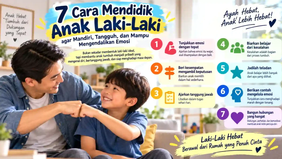 7 Cara Mendidik Anak Laki-Laki agar Mandiri, Tangguh, dan Mampu Mengendalikan Emosi. (Gambar: Ilustrasi AI)