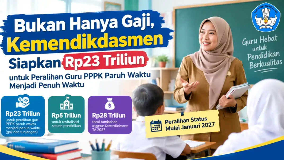 Bukan Hanya Gaji, Kemendikdasmen Siapkan Rp23 Triliun untuk Peralihan Guru PPPK Paruh Waktu Menjadi Penuh Waktu. (Gambar: Ilustrasi AI)