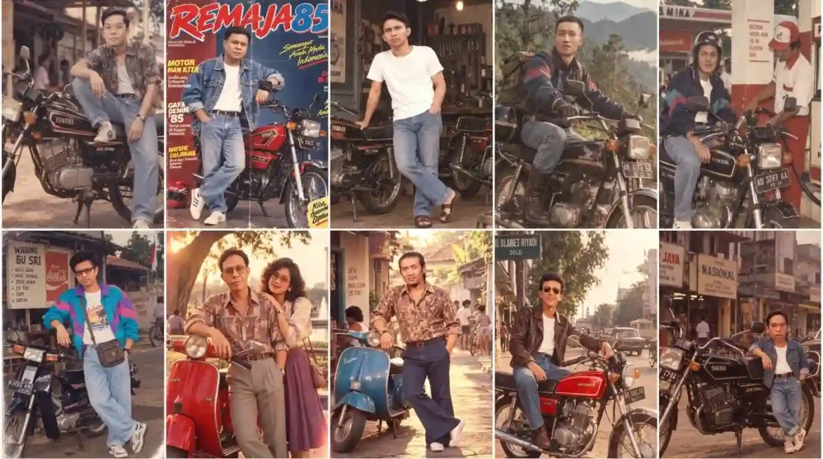 10 Prompt Foto 80-an ChatGPT Bergaya Jadul dengan Motor Klasik, dari RX-King sampai Vespa. (Gambar: Ilustrasi AI)