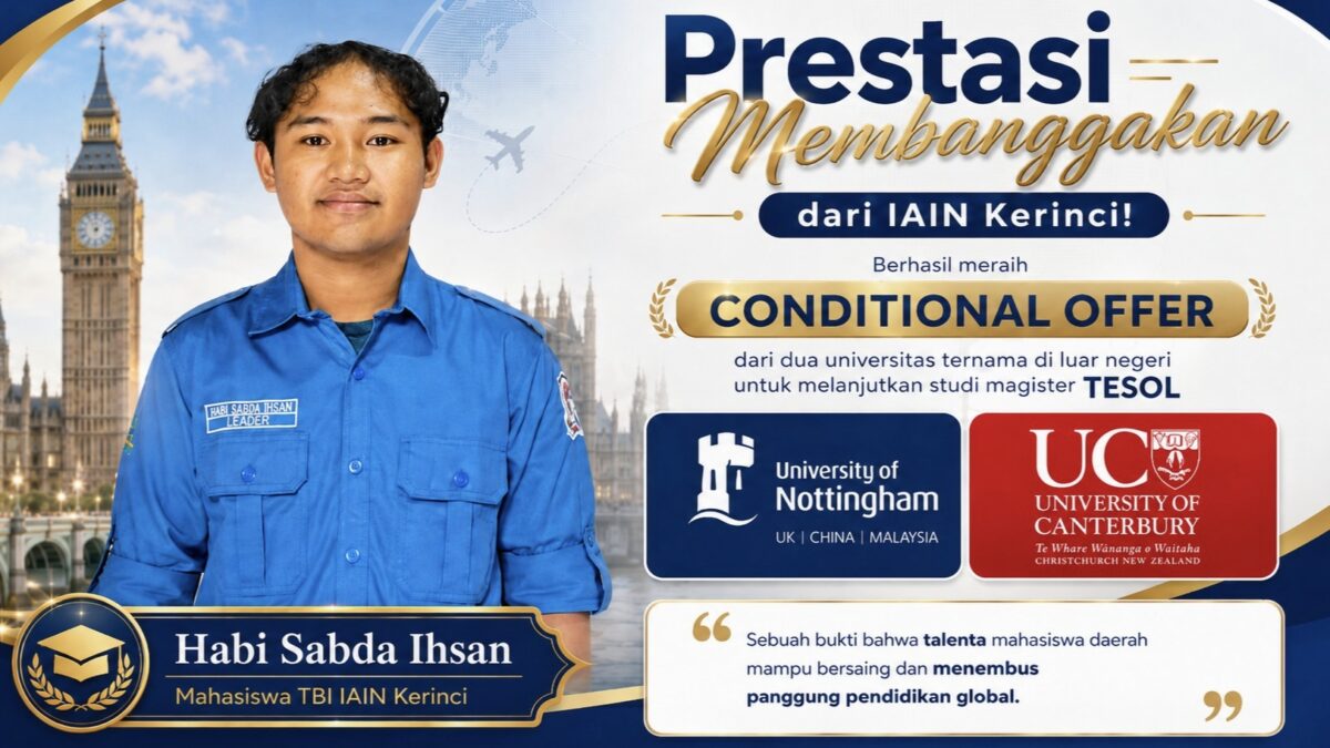 Habi Sabda Ihsan, Mahasiswa IAIN Kerinci Raih Conditional Offer dari Dua Kampus Luar Negeri untuk Magister TESOL. (Foto: iainkerinci/diolah oleh AI)
