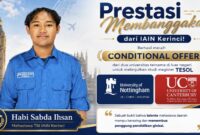 Habi Sabda Ihsan, Mahasiswa IAIN Kerinci Raih Conditional Offer dari Dua Kampus Luar Negeri untuk Magister TESOL. (Foto: iainkerinci/diolah oleh AI)