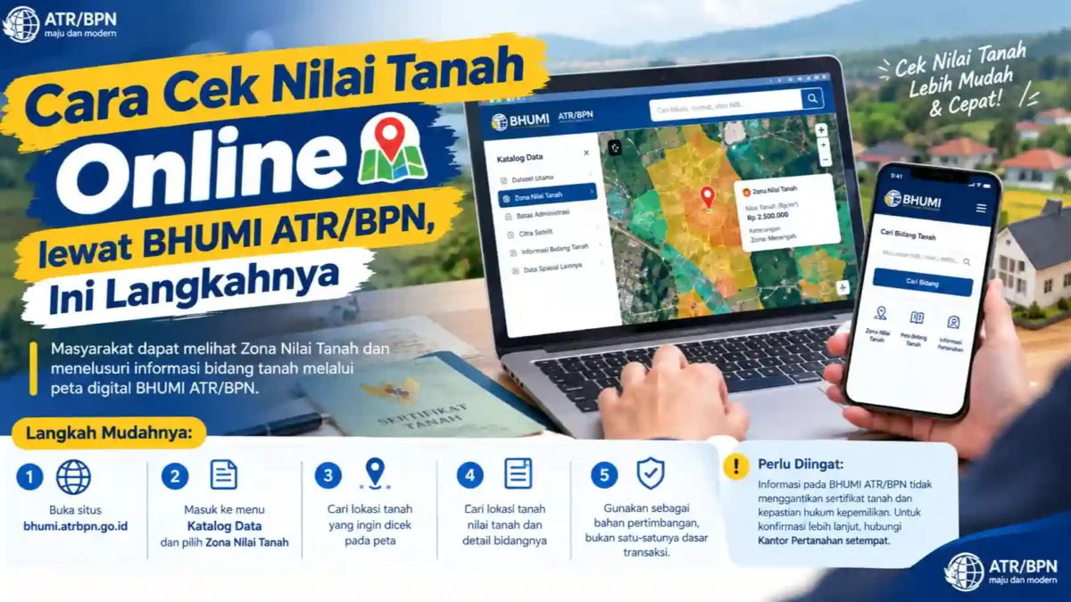 Cara Cek Nilai Tanah Online lewat BHUMI ATR/BPN, Ini Langkahnya. (Gambar: Ilustrasi AI)