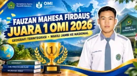 Fauzan Mahesa Firdaus, Siswa MAN 1 Sungai Penuh Juara 1 OMI 2026 dan Wakili Jambi ke Tingkat Nasional. (Foto: Instagram/humaskemenagspn/di olah AI)