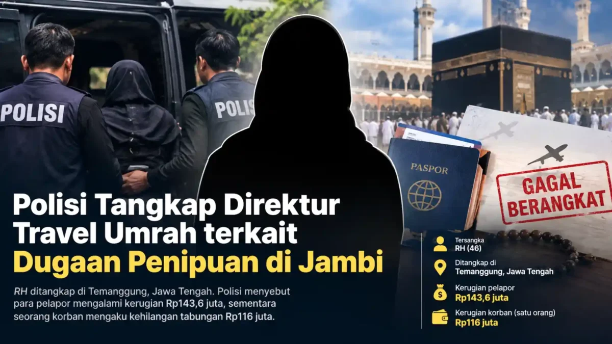 Polisi Tangkap Direktur Travel Umrah terkait Dugaan Penipuan di Jambi. (Gambar: Ilustrasi AI)
